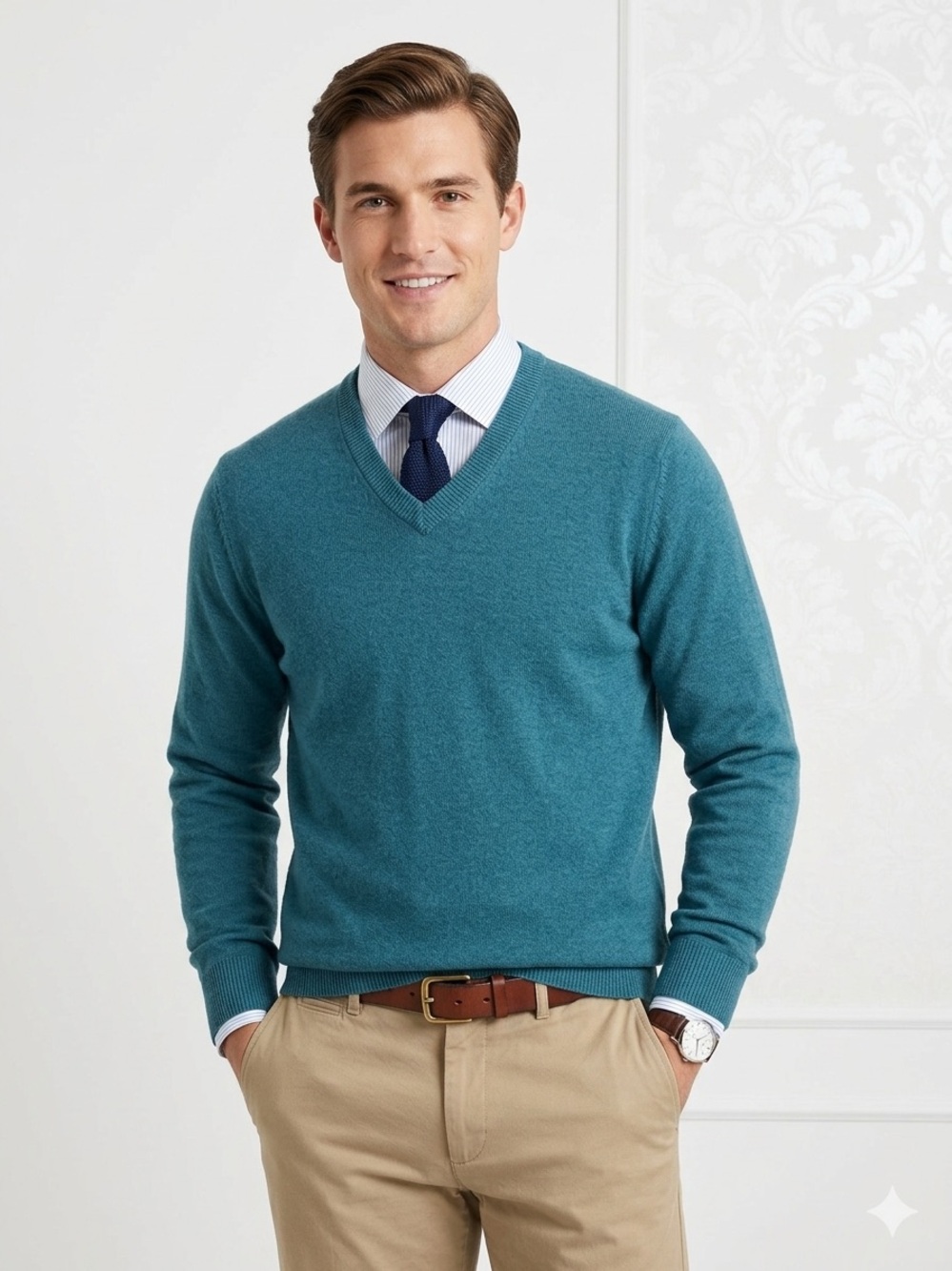 Haight & Ashbury Studio Teal Vneck Men Sweater Classic Knit Traditional Men XL 5